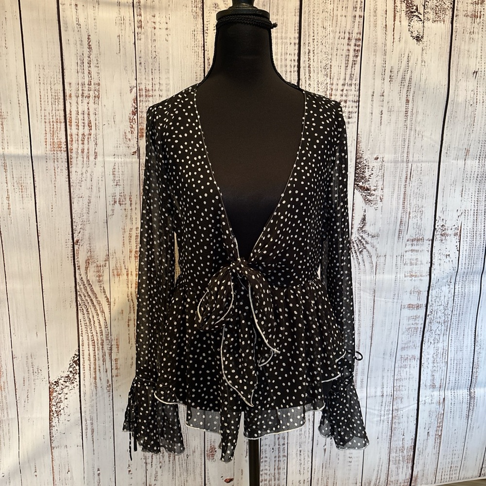 Urban Outfitters Coquette Boho 90s Inspired polka dot tie-front blouse XS